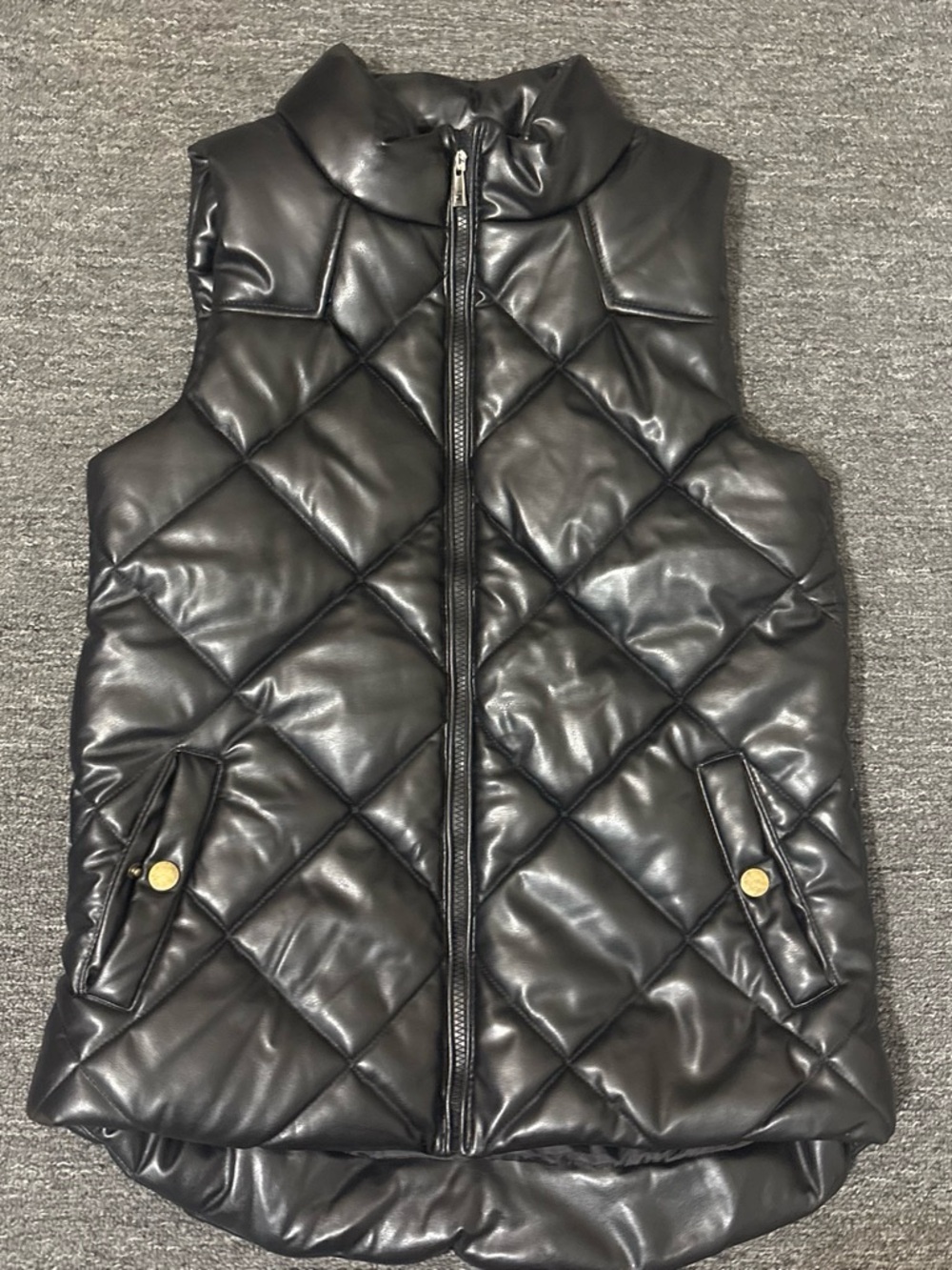 Zenana Outfitters Black Quilted Faux Leather Puffer Vest